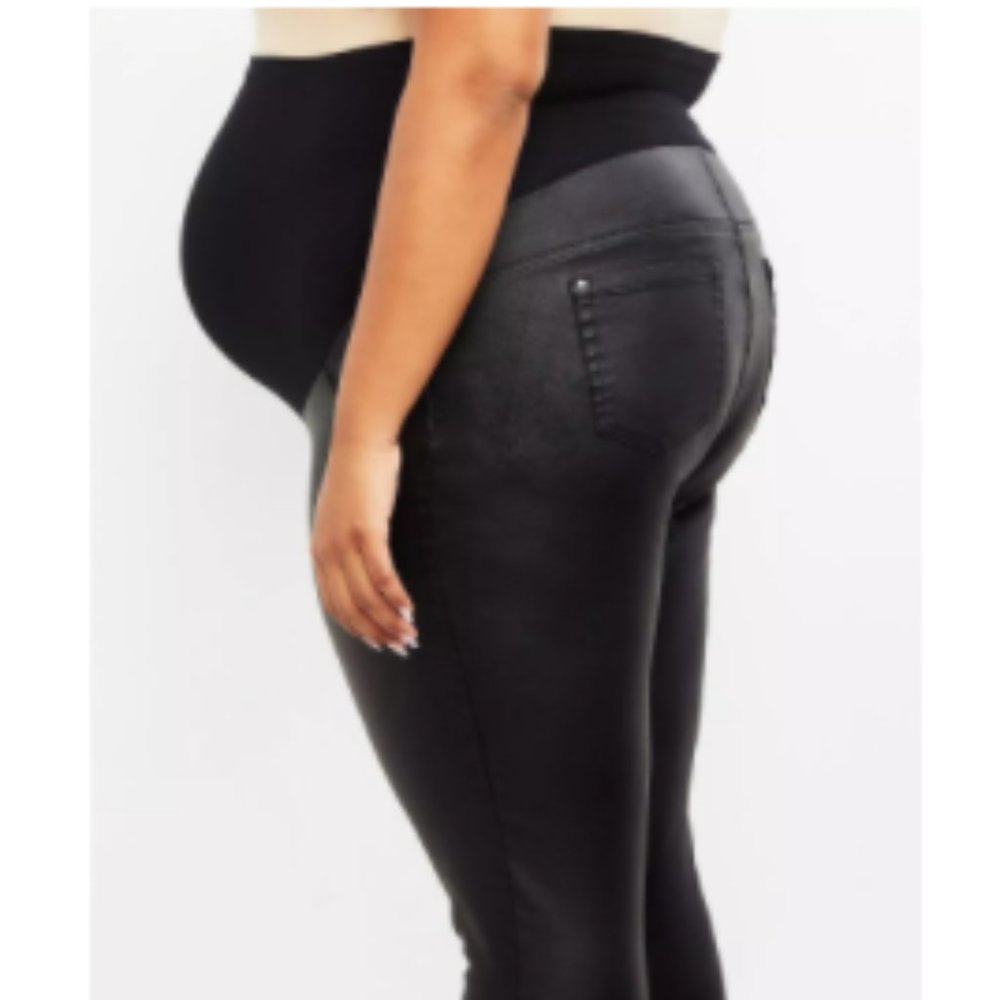 Motherhood Plus Size Indigo Blue Coated Skinny Leg Ankle Pant Black 1X - Picture 4 of 13